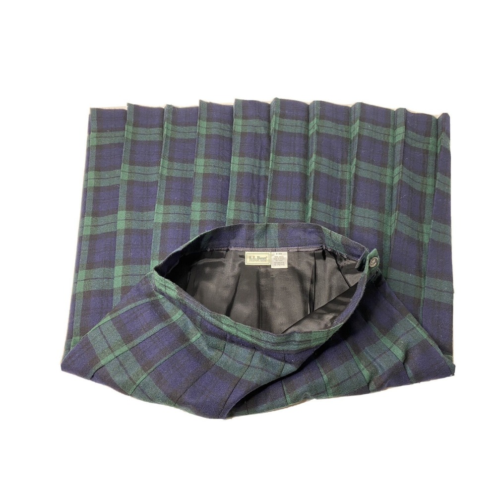 LL Bean Wool Plaid Skirt Womens 10 Petite Academia Pleated Classic Preppy - Picture 8 of 12